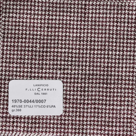 1970-0044/0007 Cerruti Lanificio - Vải Suit 100% Wool - Trắng Caro Đỏ